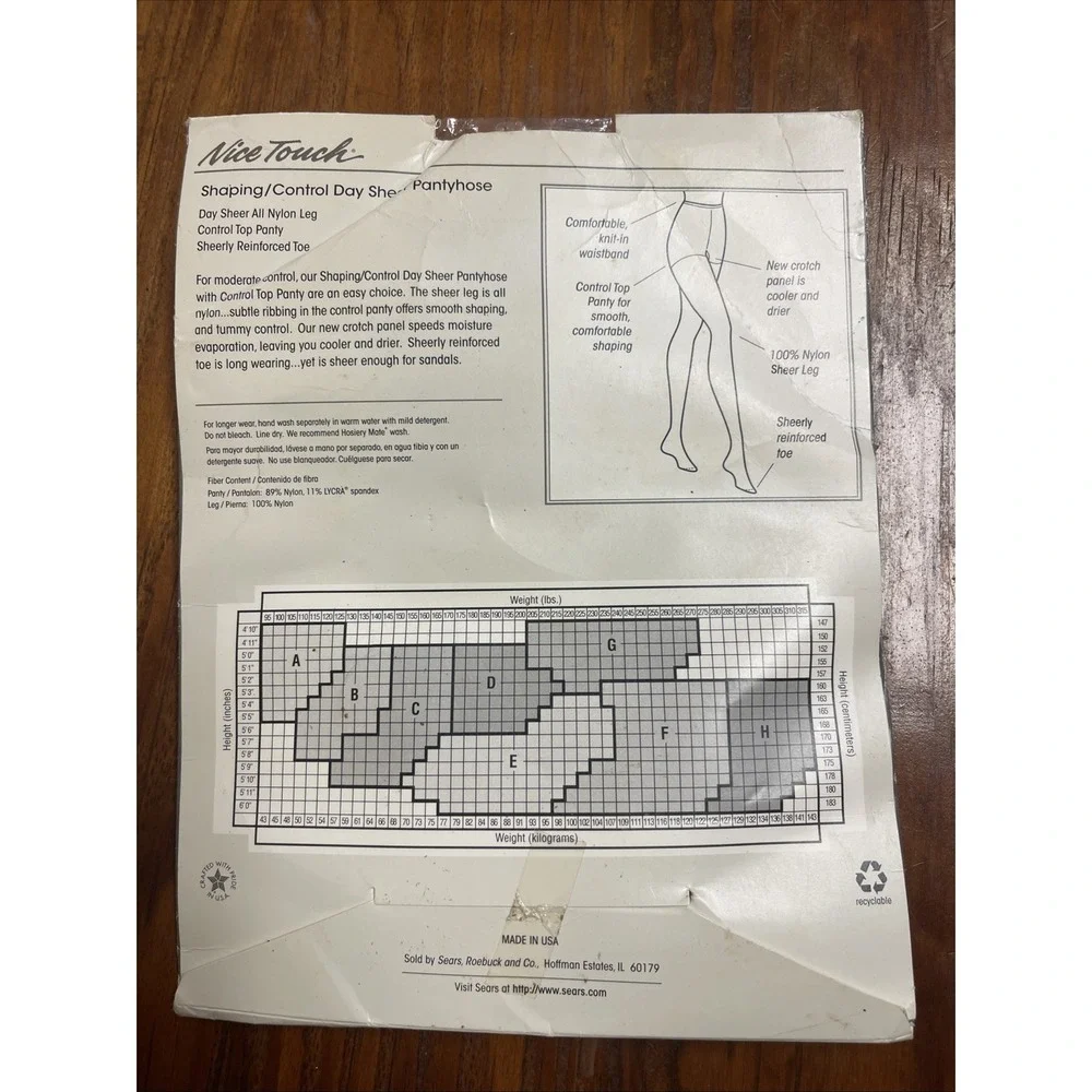 Nice Touch Sears Powder SZ E Day Sheer Panty Nylon Pantyhose Vintage Control Top